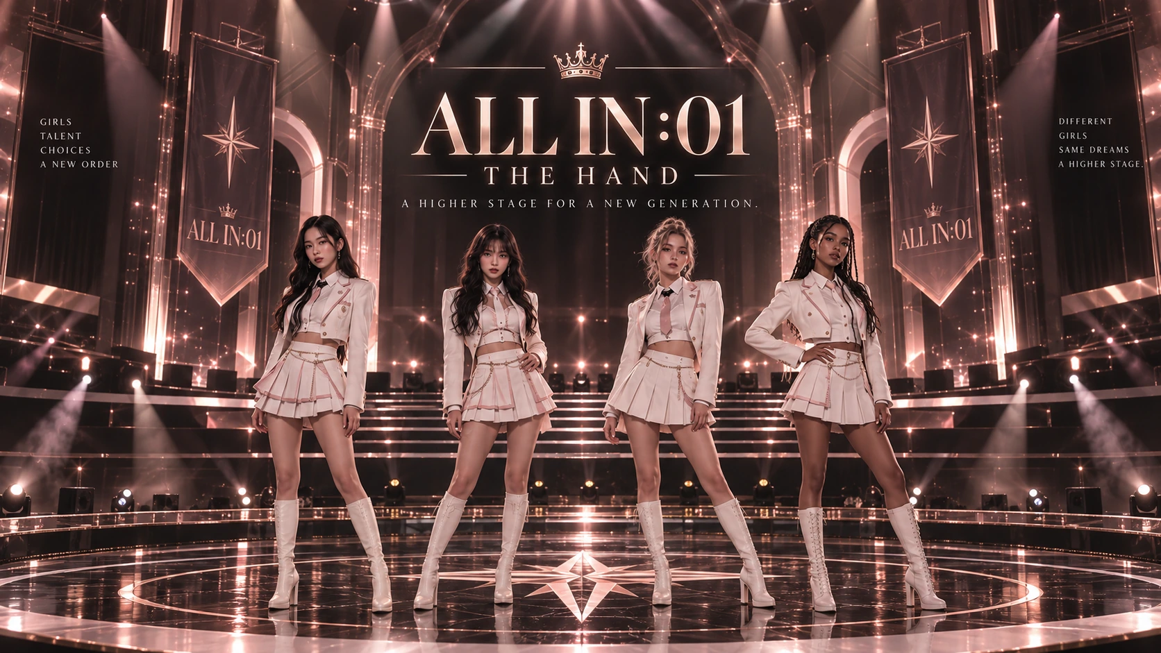 ALL IN concept group on a theatrical stage